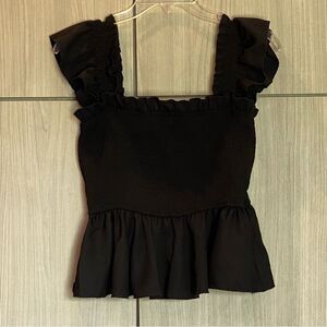 Black Ruffle Smocked Camisole Tank Top Peplum Blouse Medium